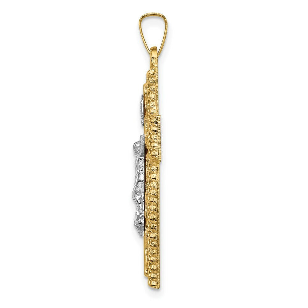 14K Two-Tone Gold Hollow Polished Rope Edge Latin Crucifix