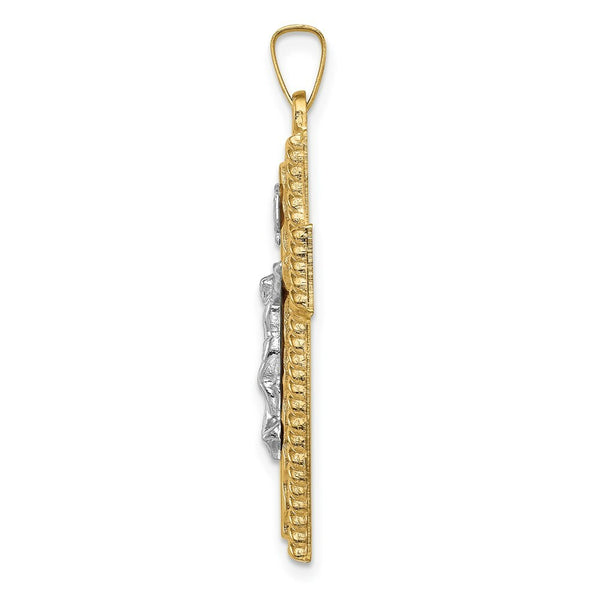 14K Two-Tone Gold Hollow Polished Rope Edge Latin Crucifix