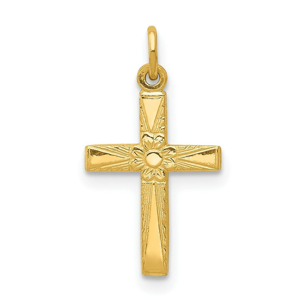 14K Yellow Gold Floral Cross Charm