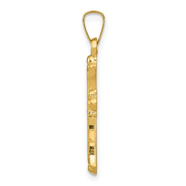 14K Yellow Gold Hollow Fleur De Lis Cross Pendant