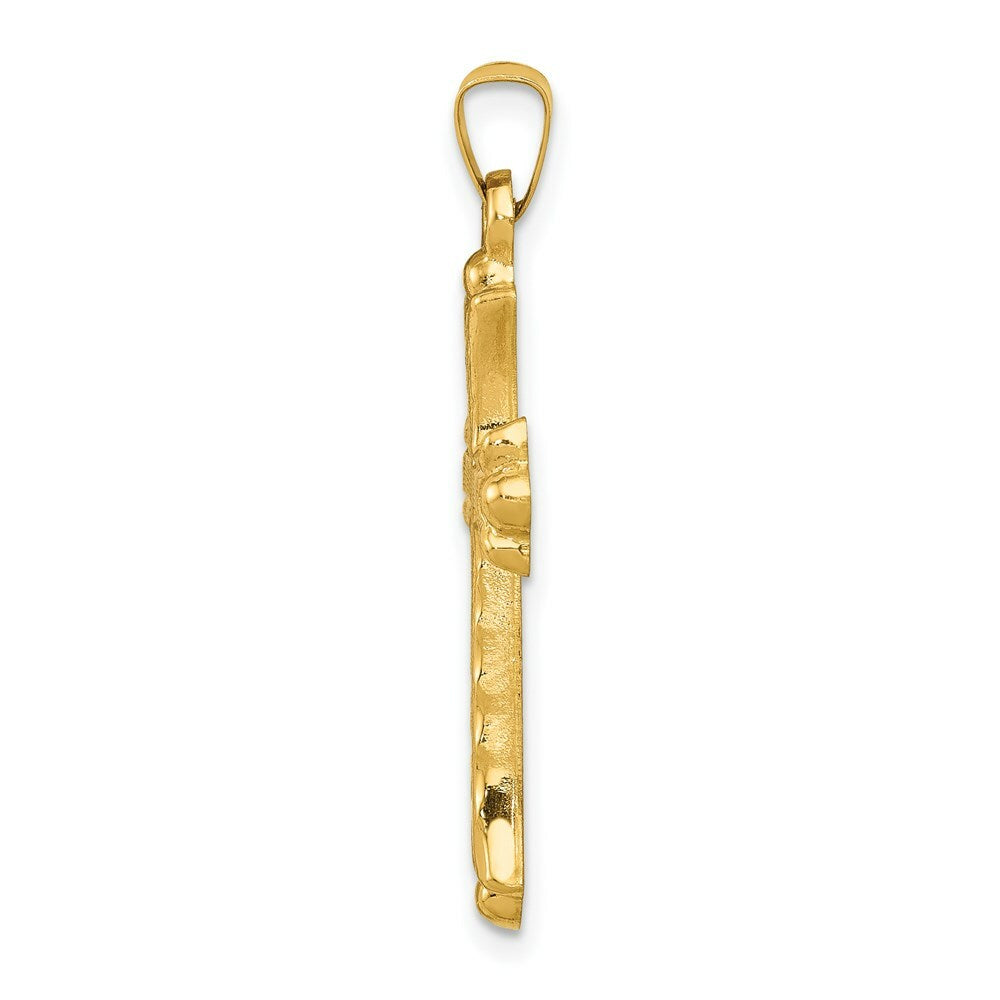 14K Yellow Gold Hollow Fleur De Lis Cross Pendant