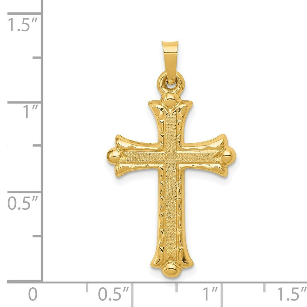 14K Yellow Gold Hollow Fleur De Lis Cross Pendant