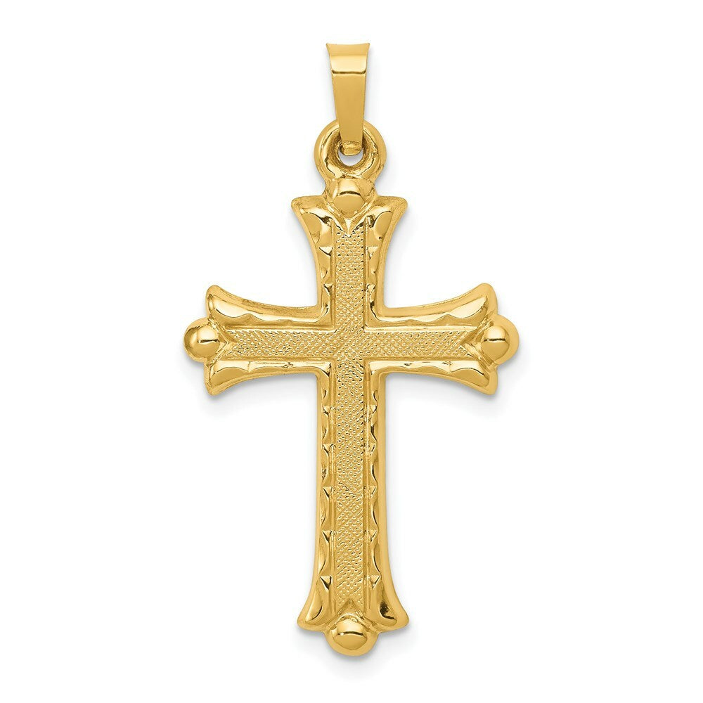 14K Yellow Gold Hollow Fleur De Lis Cross Pendant