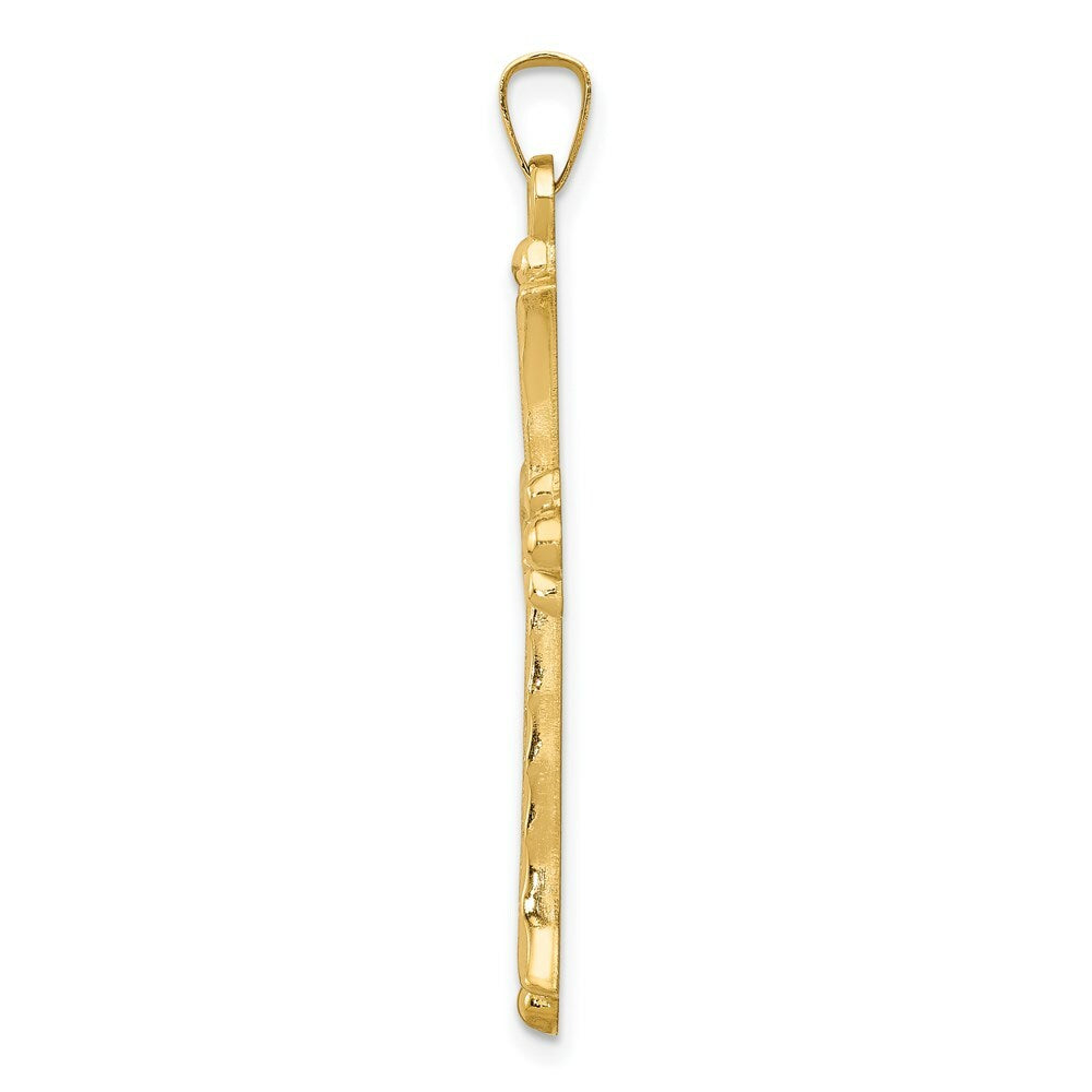 14K Yellow Gold Hollow Fleur De Lis Cross Pendant