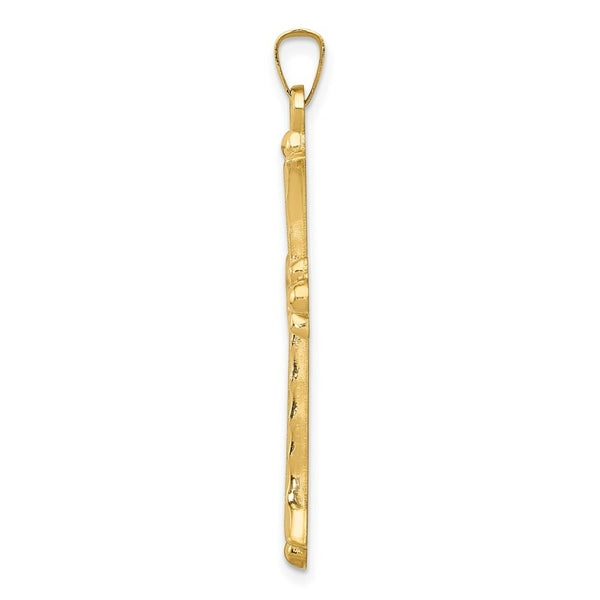 14K Yellow Gold Hollow Fleur De Lis Cross Pendant