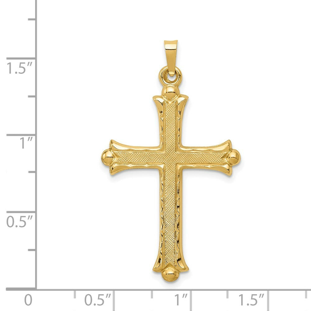 14K Yellow Gold Hollow Fleur De Lis Cross Pendant