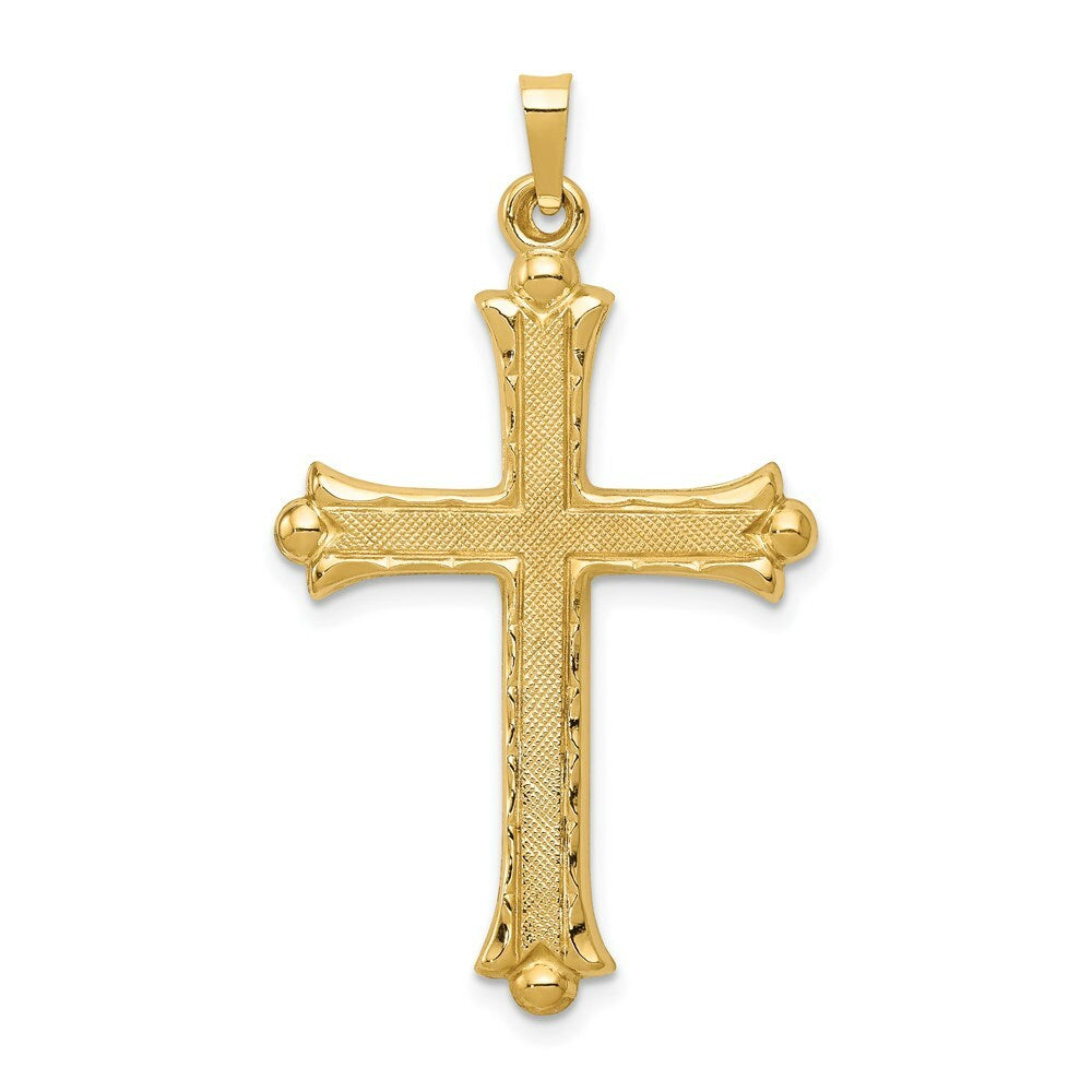 14K Yellow Gold Hollow Fleur De Lis Cross Pendant