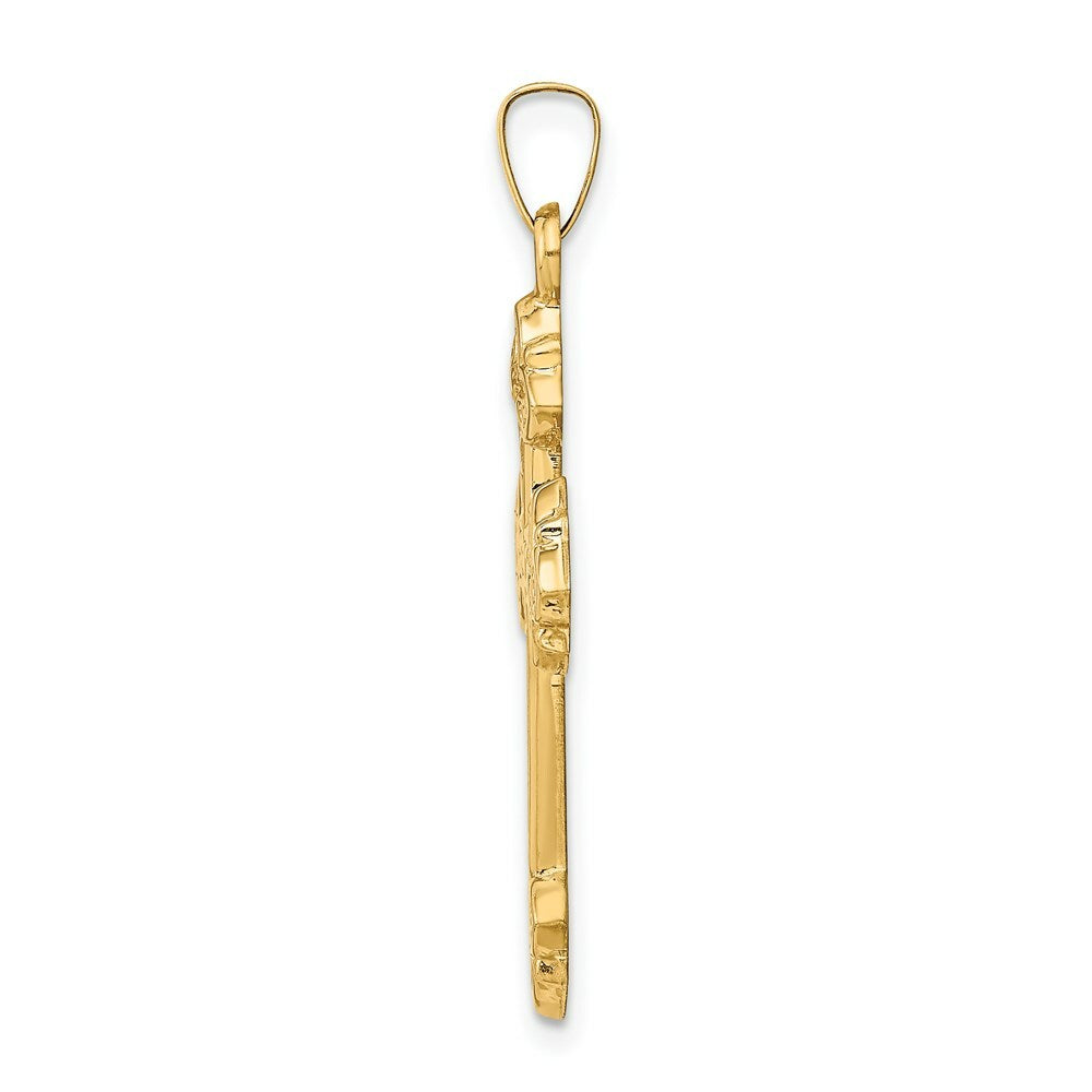14K Yellow Gold Budded Hollow Cross Pendant