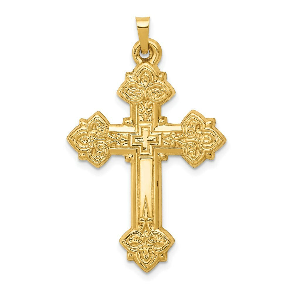 14K Yellow Gold Hollow Cross Pendant 42mm length