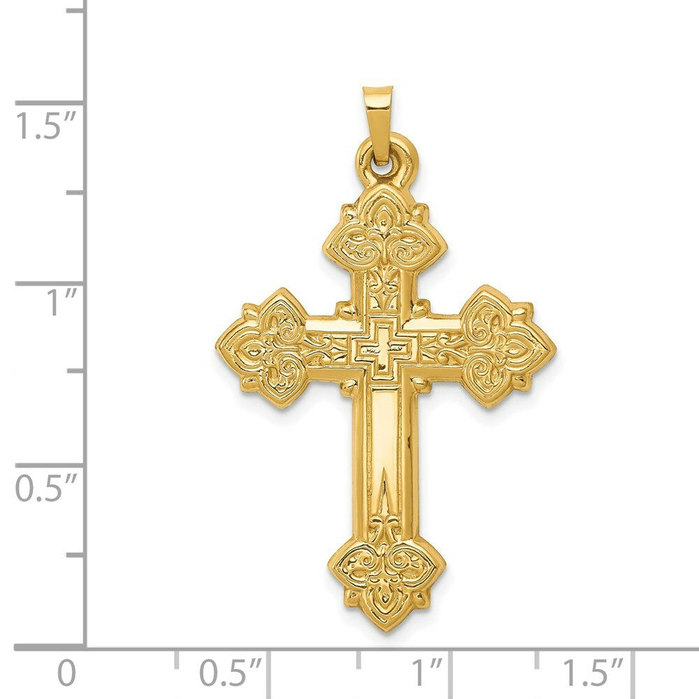 14K Yellow Gold Hollow Cross Pendant 42mm length