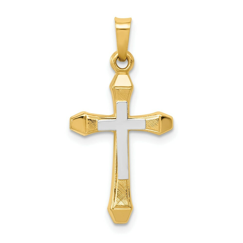 14K Two-tone Gold Hollow Cross Pendant 28mm length