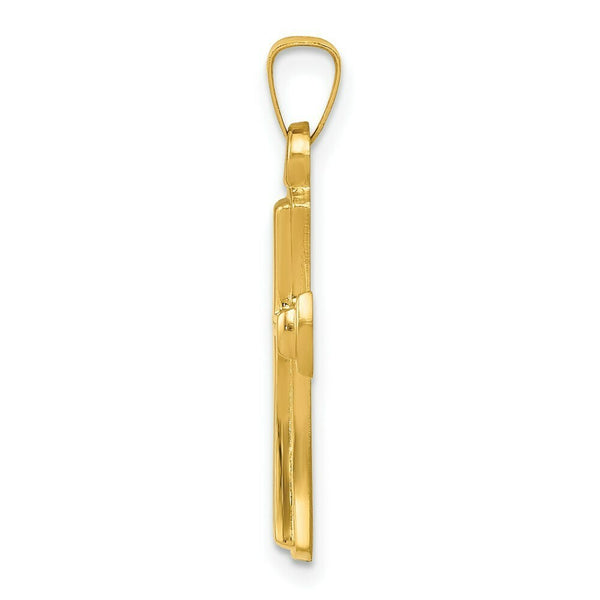 14K Yellow Gold Hollow Cross Pendant 27mm length