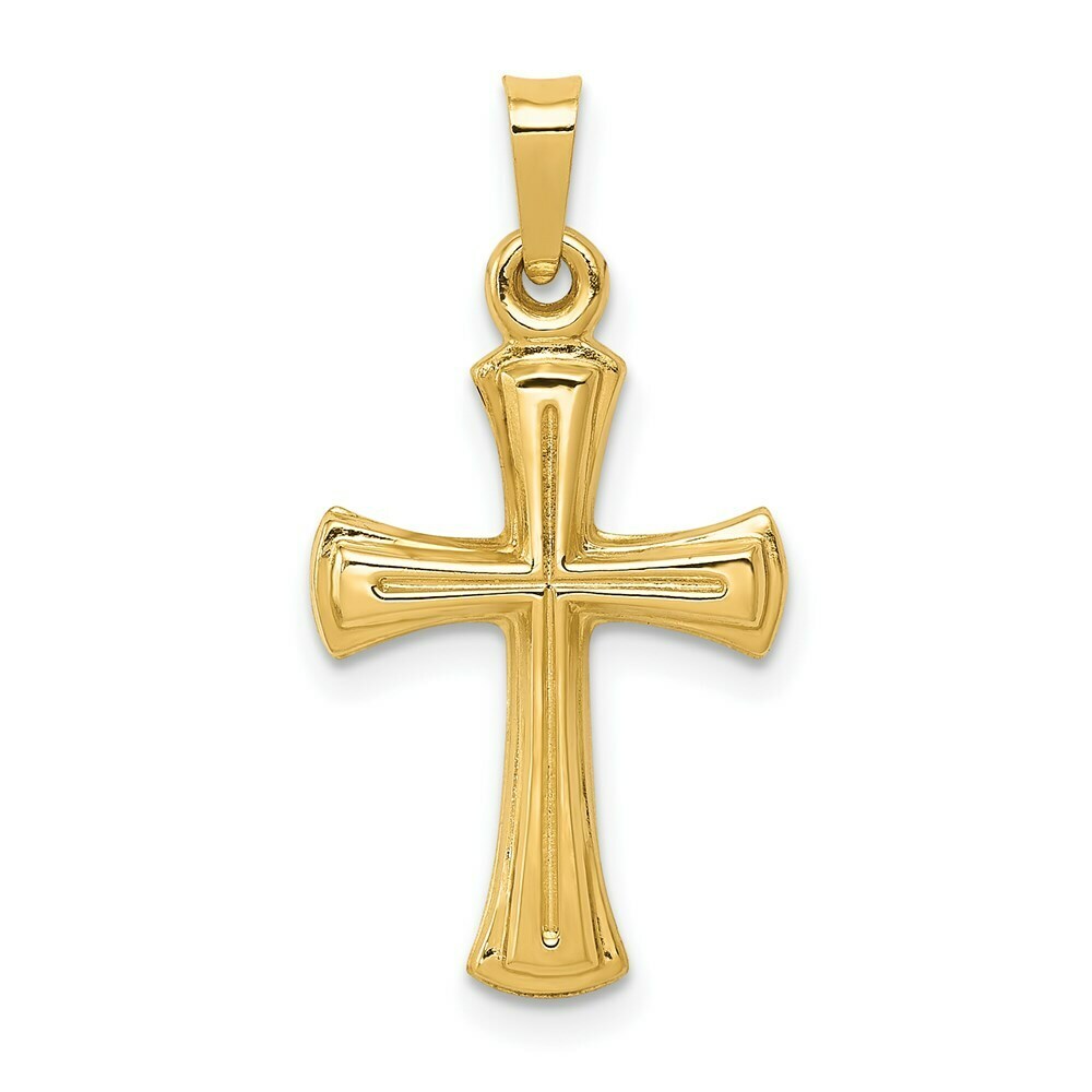 14K Yellow Gold Hollow Cross Pendant 27mm length