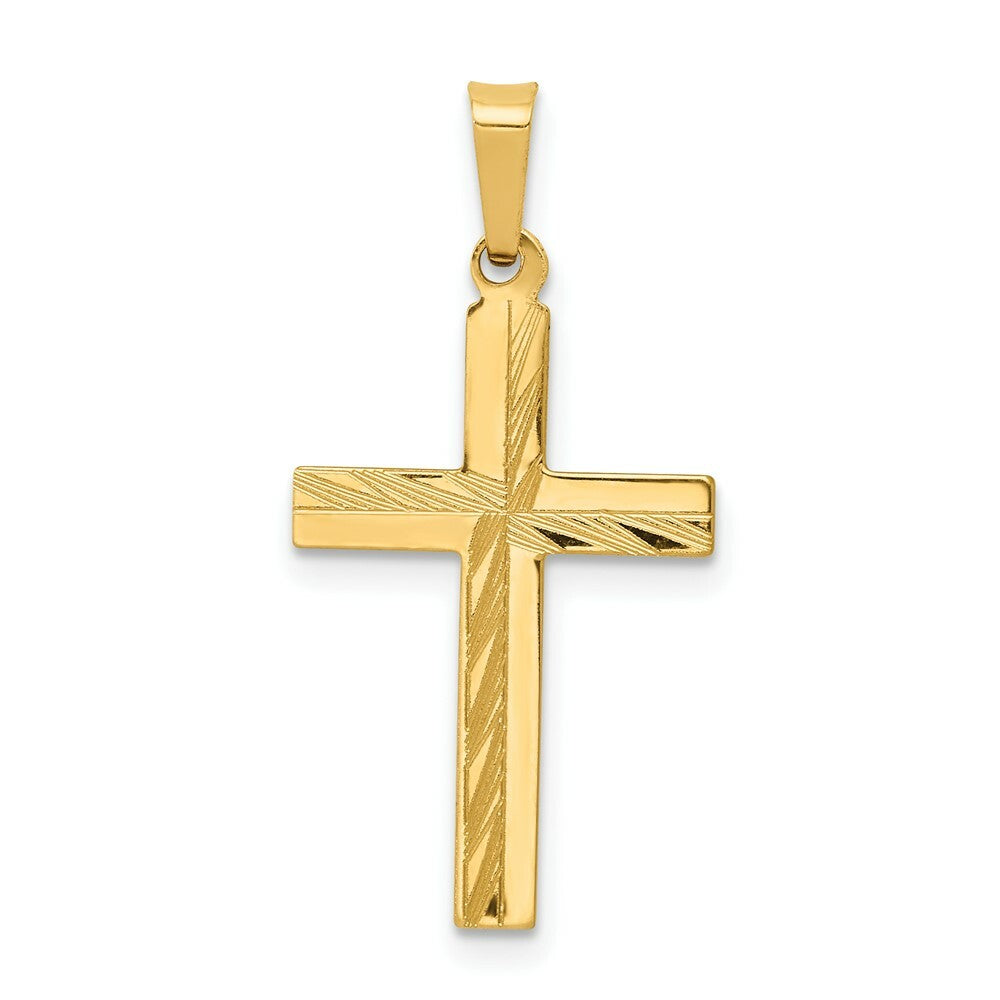 14K Yellow Gold Diamond-cut Hollow Cross Pendant