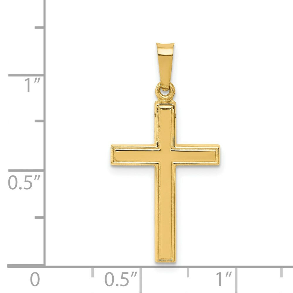 14K Yellow Gold Hollow Cross Pendant 28mm length