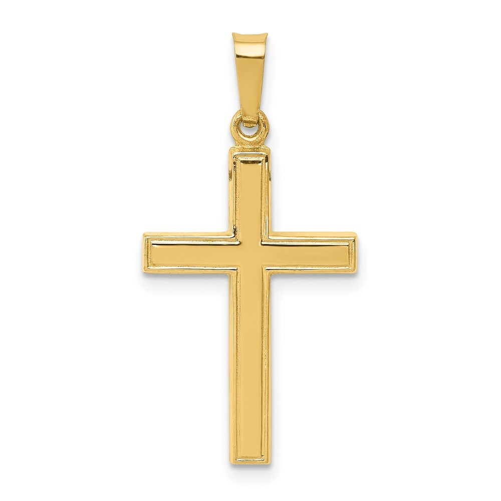 14K Yellow Gold Hollow Cross Pendant 28mm length