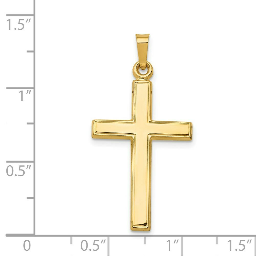 14K Yellow Gold Hollow Cross Pendant 33mm length