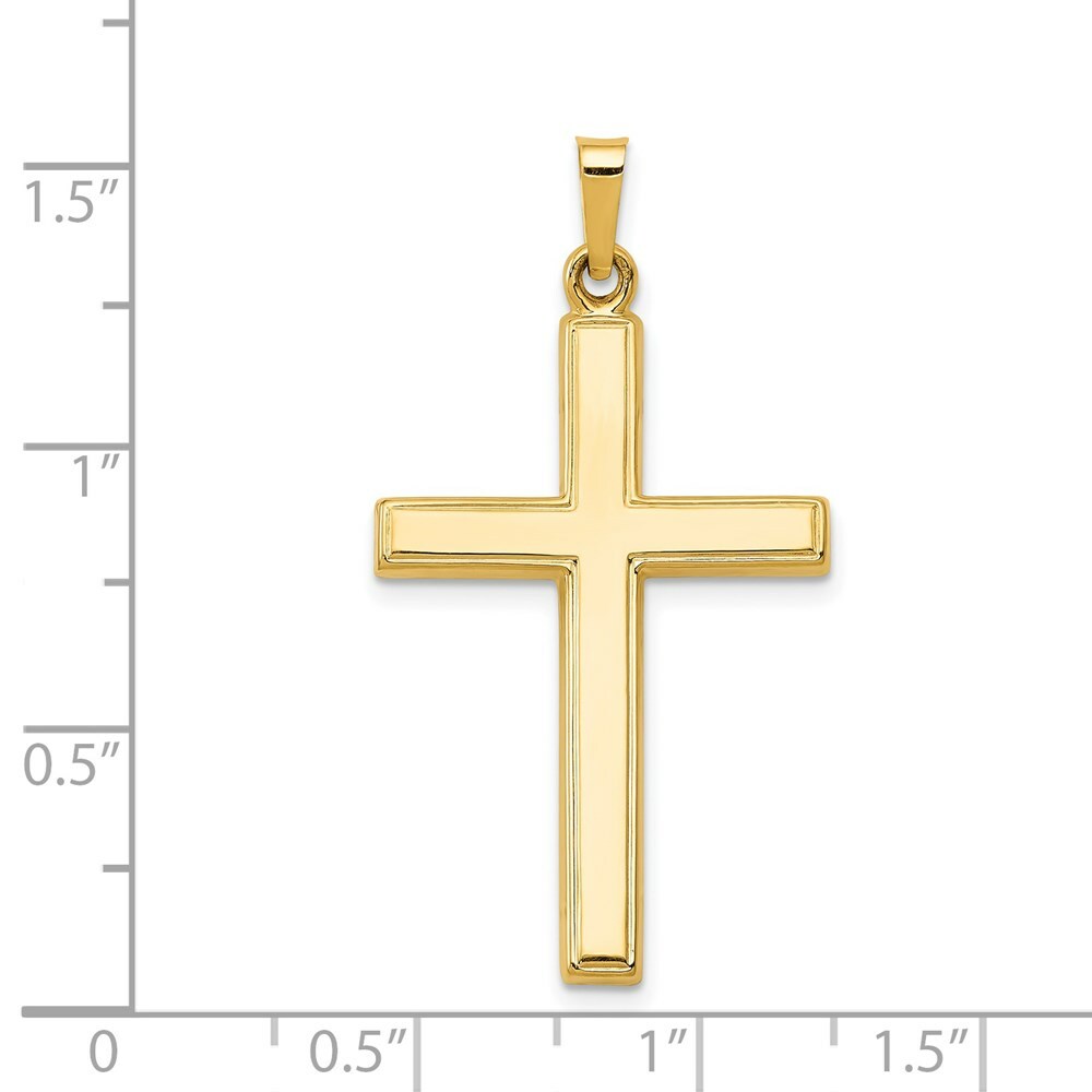 14K Yellow Gold Hollow Cross Pendant 36mm length