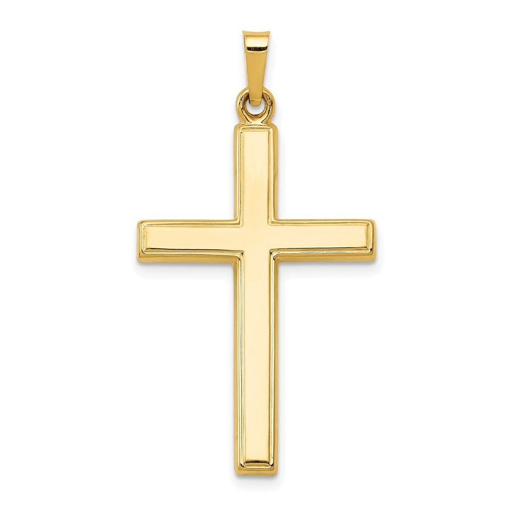 14K Yellow Gold Hollow Cross Pendant 36mm length