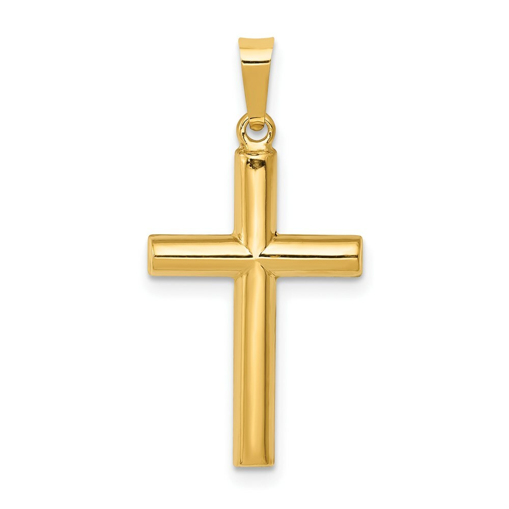 14K Yellow Gold Hollow Cross Pendant 25mm length