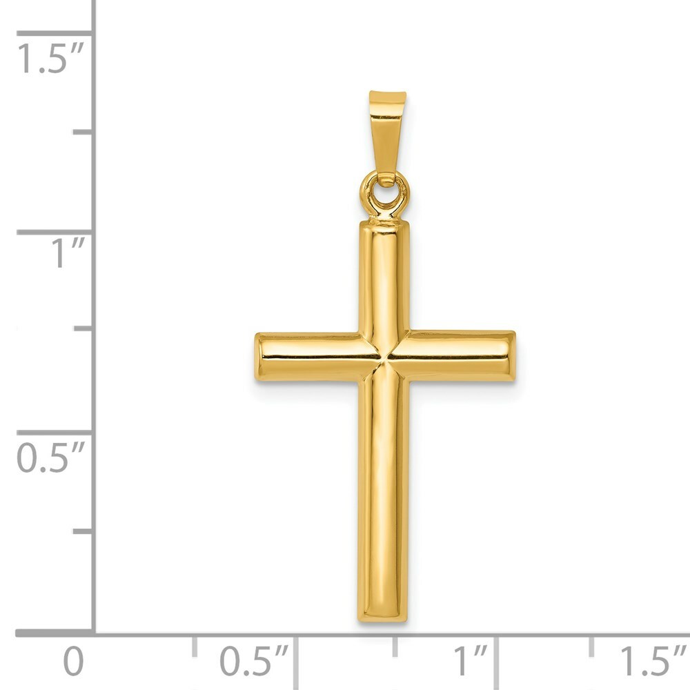 14K Yellow Gold Hollow Cross Pendant 30mm length