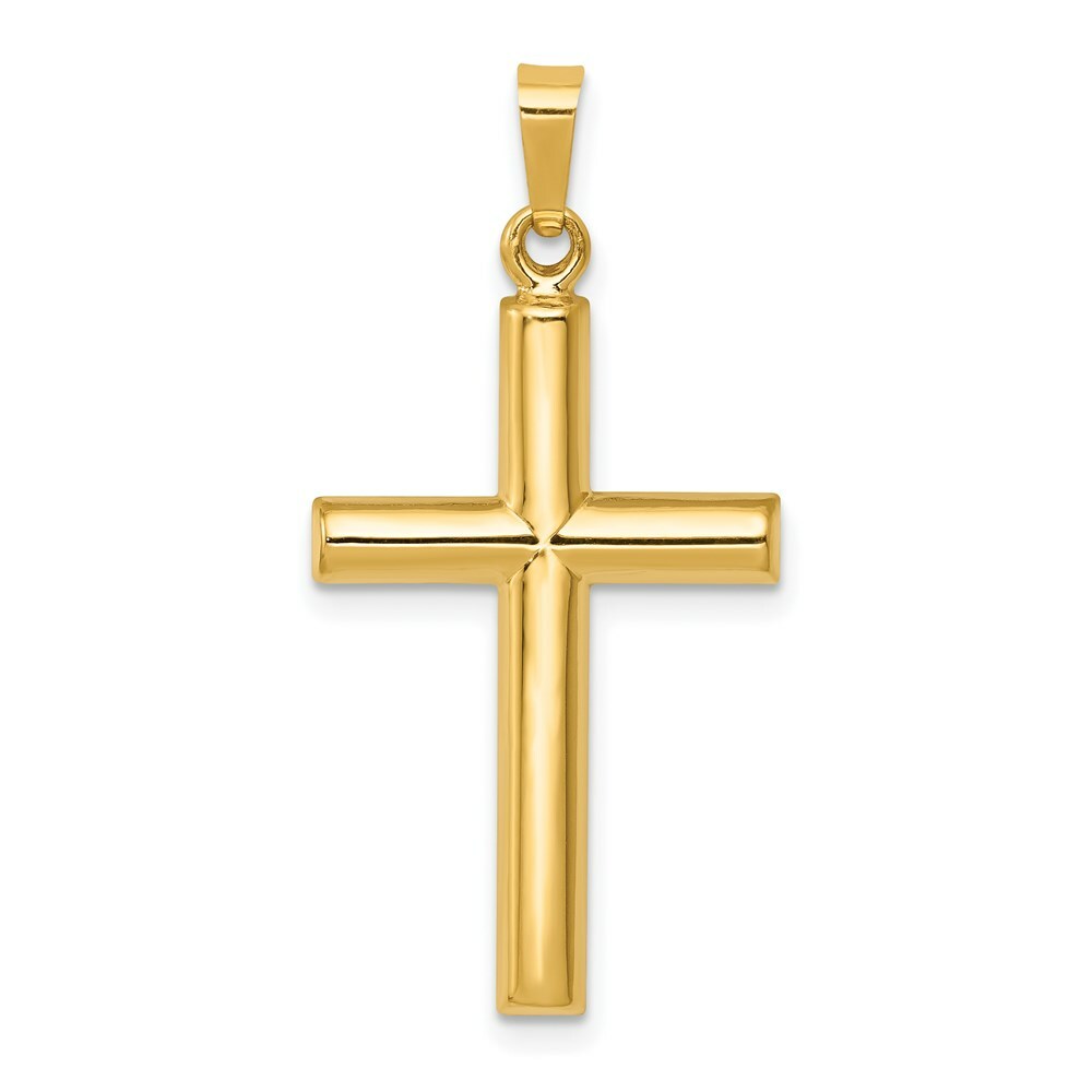 14K Yellow Gold Hollow Cross Pendant 30mm length
