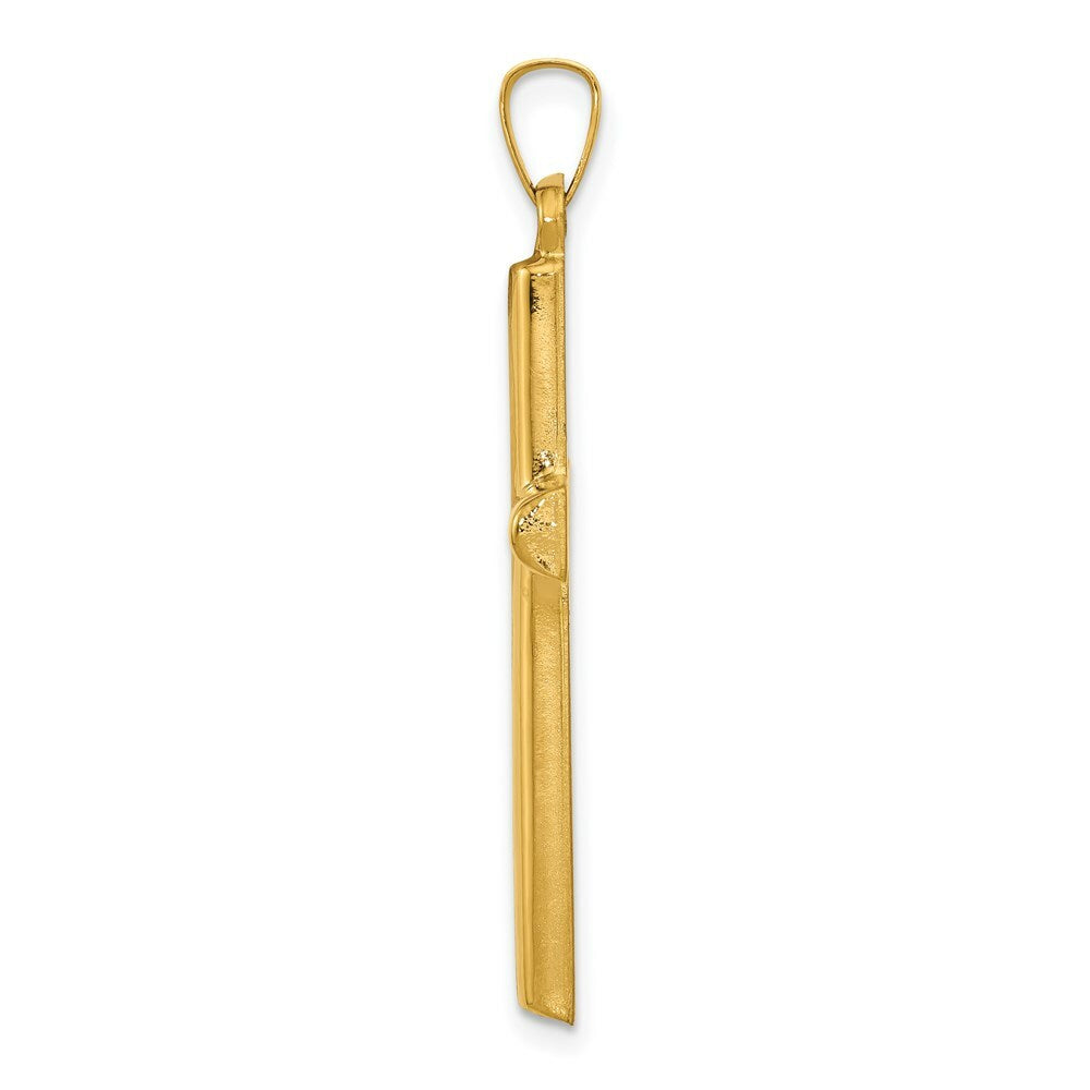 14K Yellow Gold Hollow Cross Pendant 32mm length