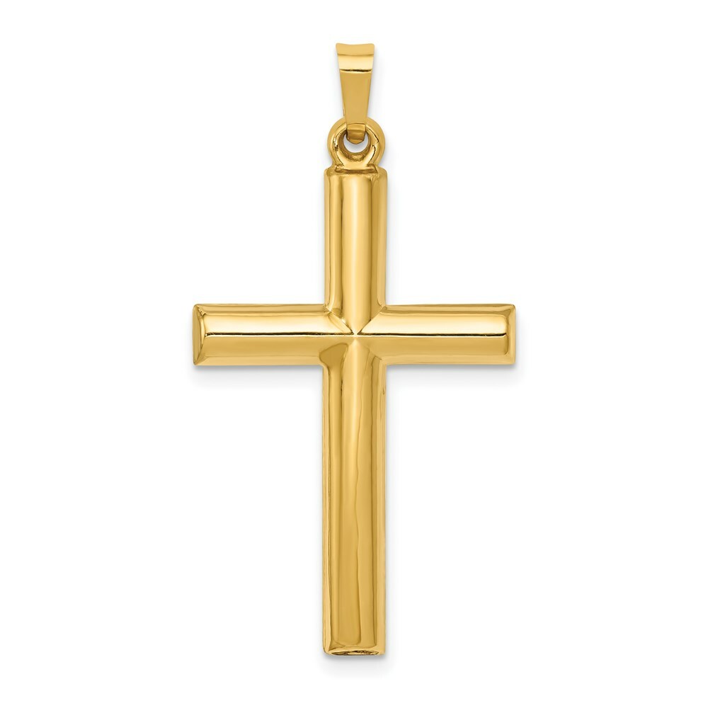 14K Yellow Gold Hollow Cross Pendant 32mm length