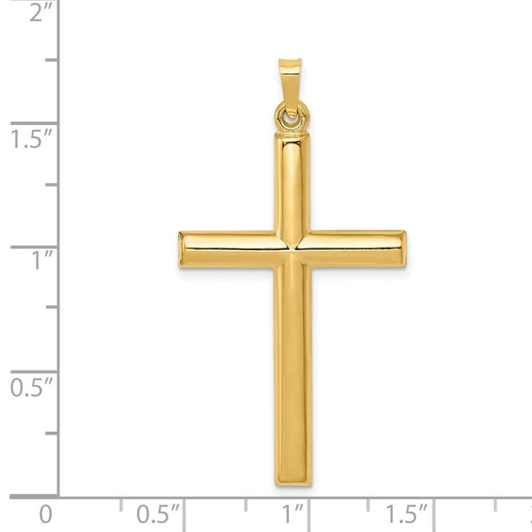 14K Yellow Gold Hollow Cross Pendant 40mm length