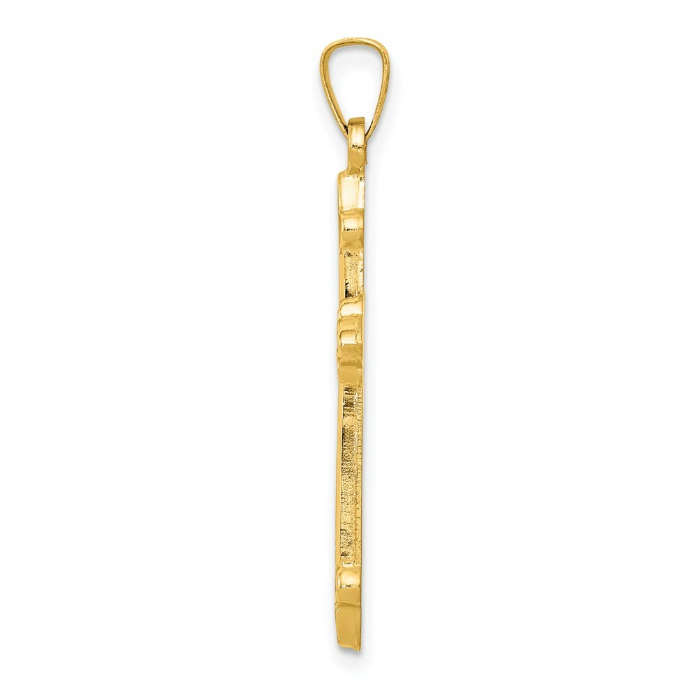 14K Yellow Gold Fleur De Lis Cross Pendant 35mm length