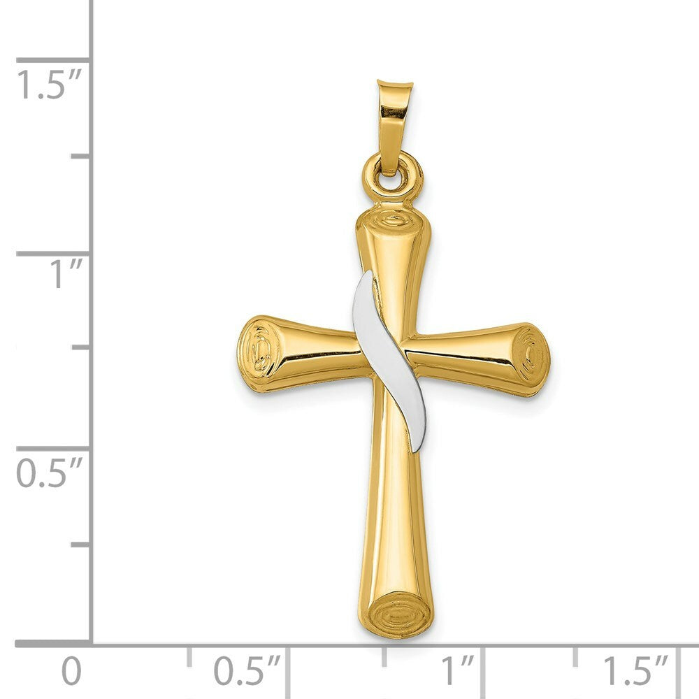 14K Two-tone Gold Hollow Cross Pendant 35mm length