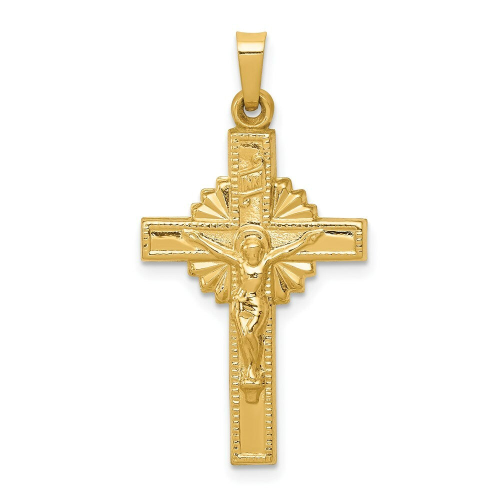 14K Yellow Gold INRI Hollow Crucifix Pendant