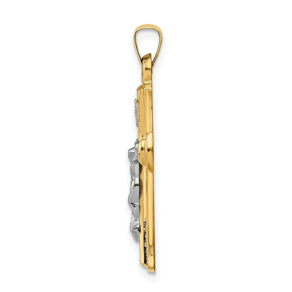 14K Two-tone Gold INRI Hollow Crucifix Pendant 34mm length