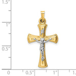Load image into Gallery viewer, 14K Two-tone Gold INRI Hollow Crucifix Pendant 34mm length
