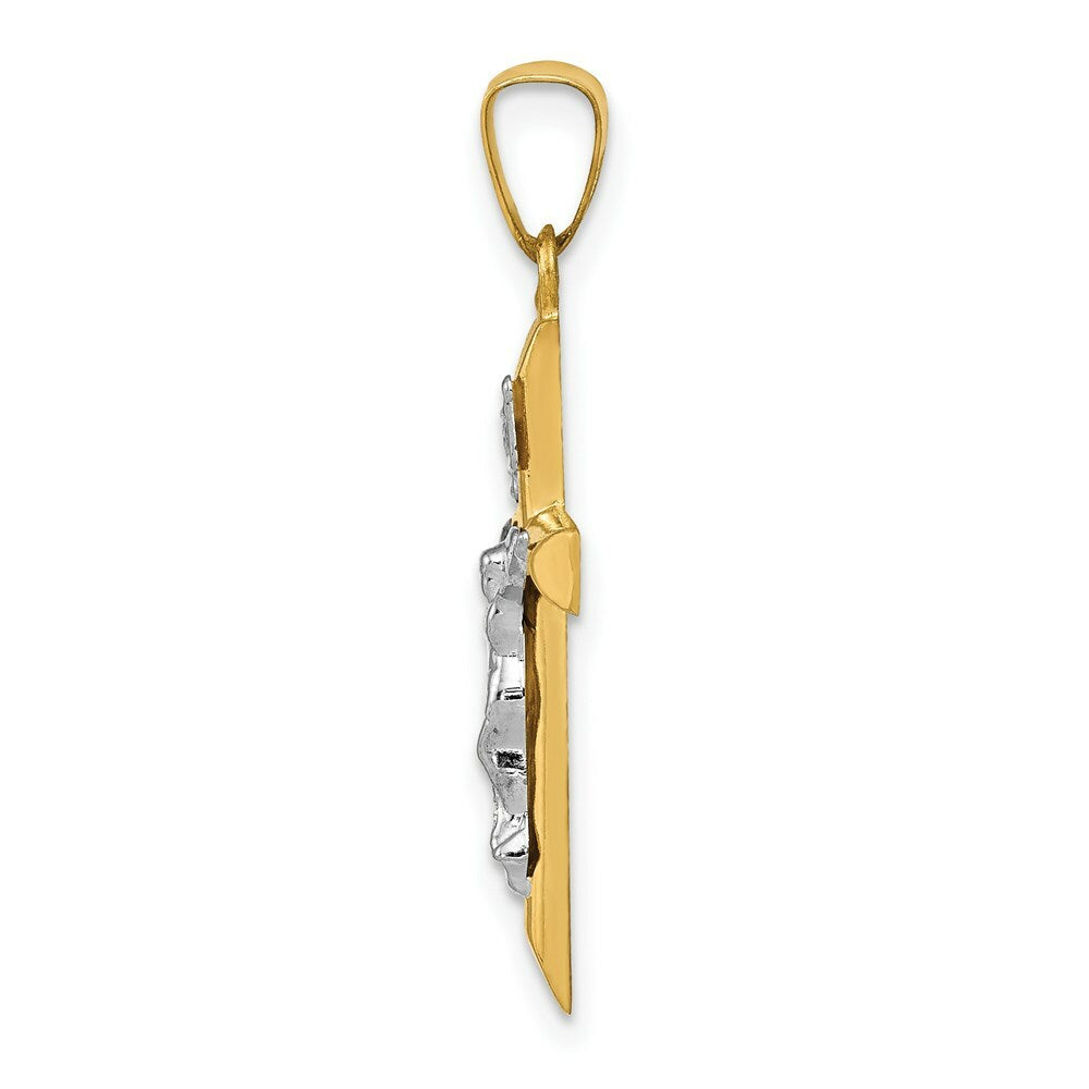 14K Two-tone Gold INRI Hollow Crucifix Pendant 29mm length