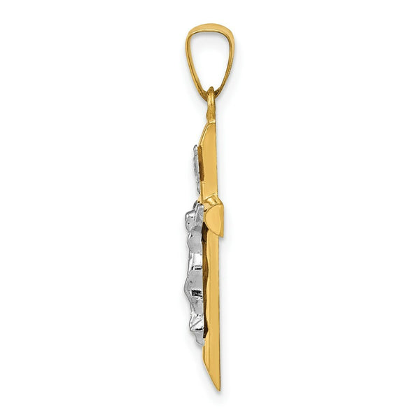 14K Two-tone Gold INRI Hollow Crucifix Pendant 29mm length