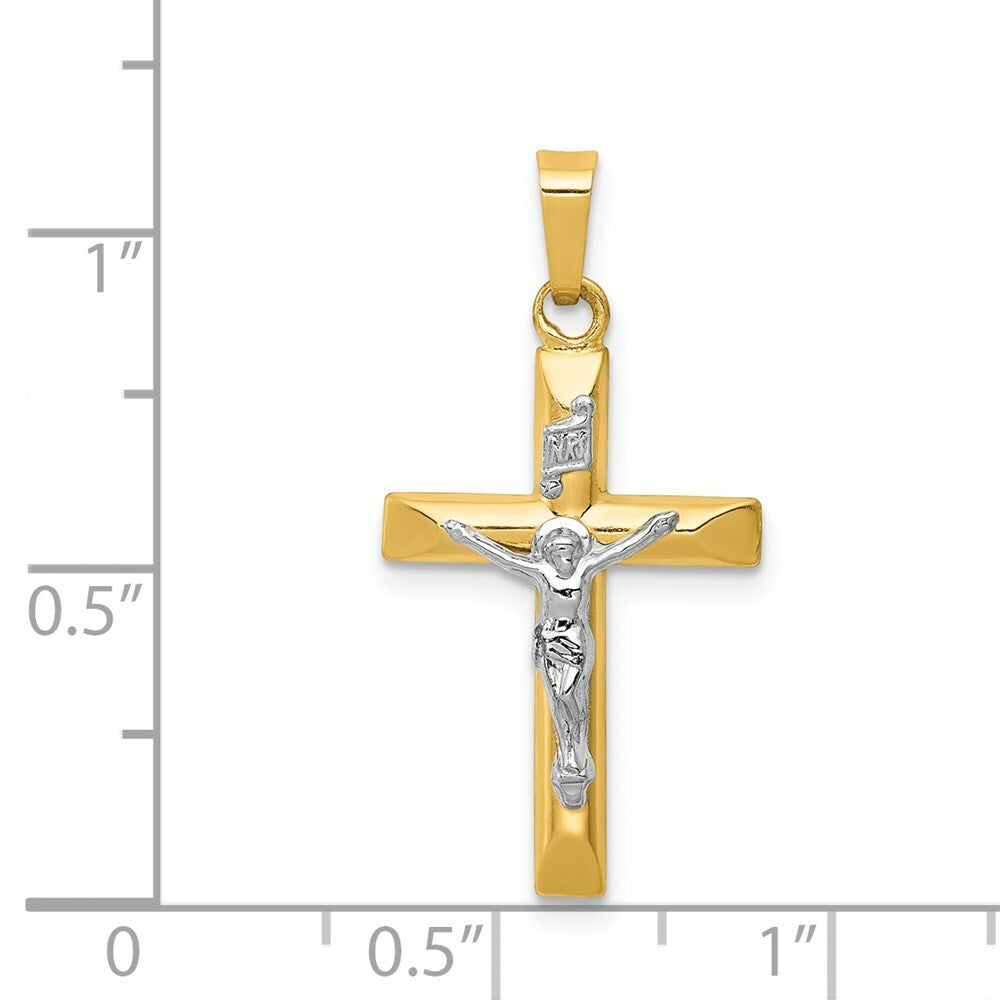 14K Two-tone Gold INRI Hollow Crucifix Pendant 29mm length