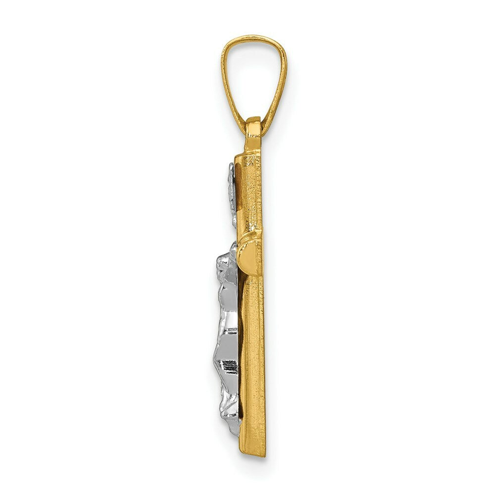 14K Two-tone Gold INRI Hollow Crucifix Pendant 24mm length