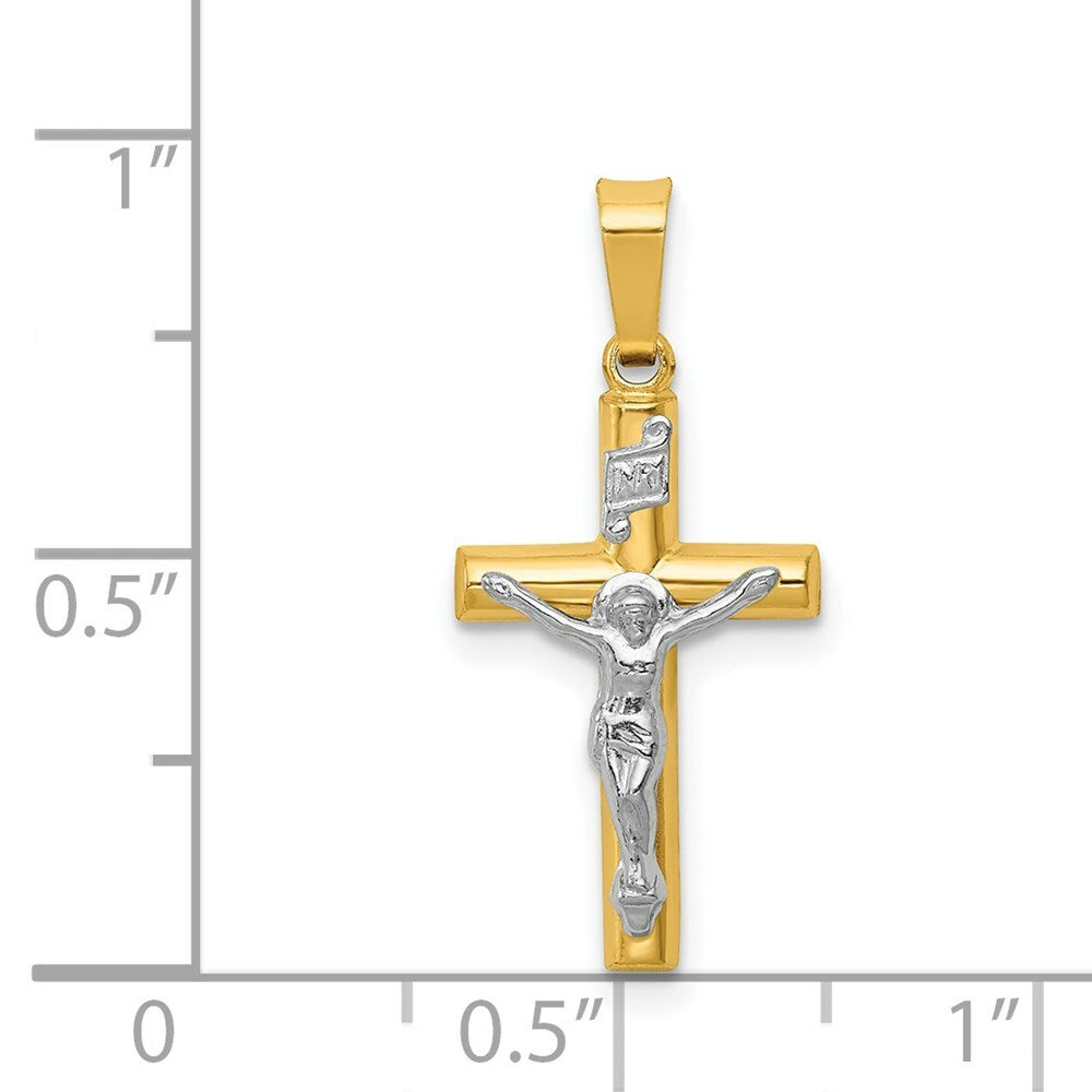 14K Two-tone Gold INRI Hollow Crucifix Pendant 24mm length