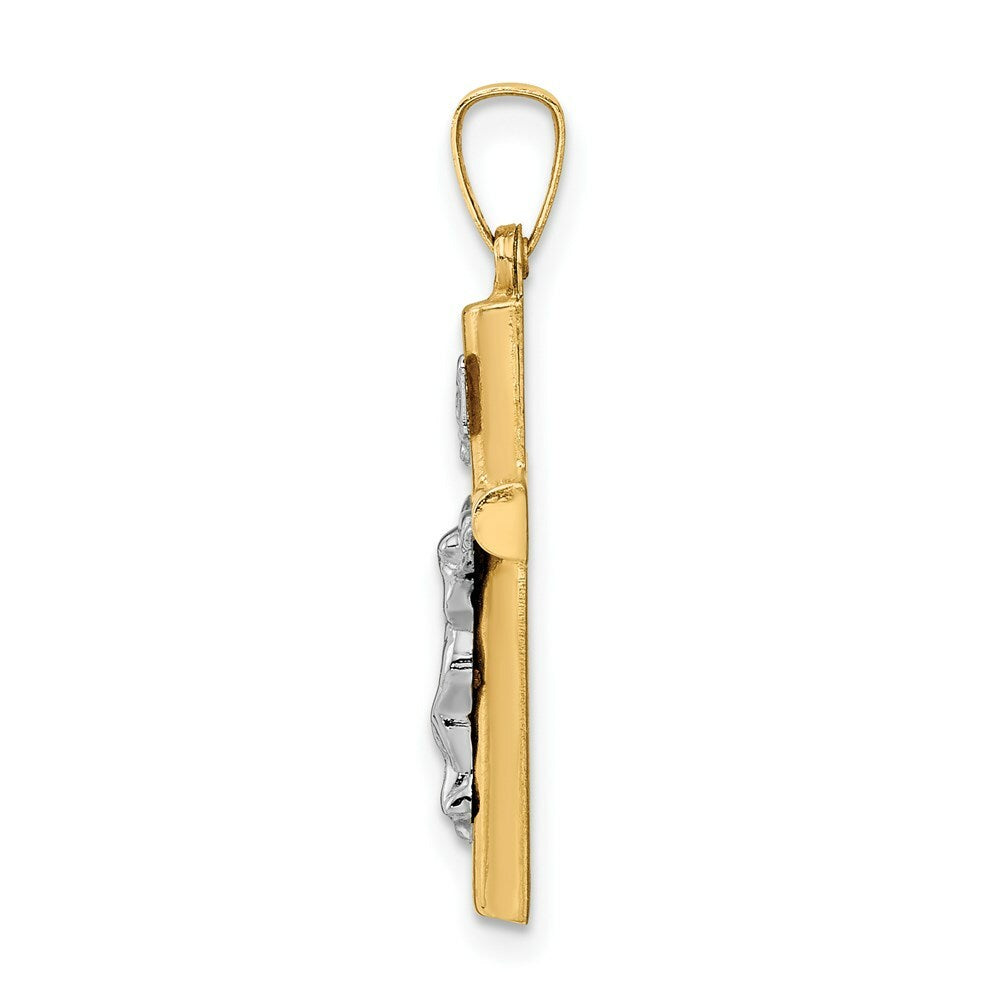 14K Two-tone Gold INRI Crucifix Pendant 28mm length