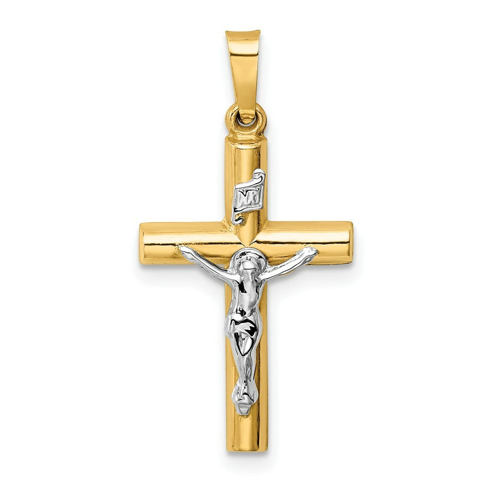 14K Two-tone Gold INRI Crucifix Pendant 28mm length