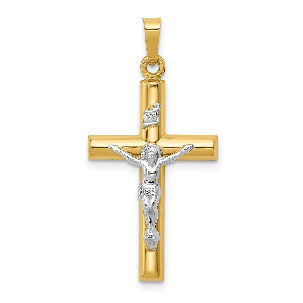 14K Two-tone Gold INRI Hollow Crucifix Pendant 33mm length
