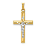 Load image into Gallery viewer, 14K Two-tone Gold INRI Hollow Crucifix Pendant 33mm length

