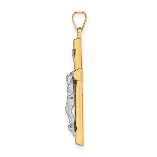 14K Two-tone Gold INRI Hollow Crucifix Pendant 39mm length
