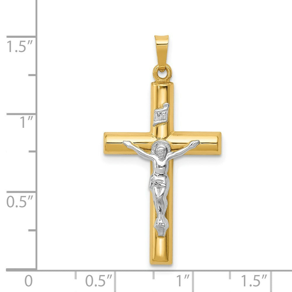 14K Two-tone Gold INRI Hollow Crucifix Pendant 39mm length