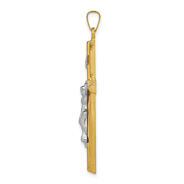 14K Two-tone Gold INRI Hollow Crucifix Pendant 44mm length