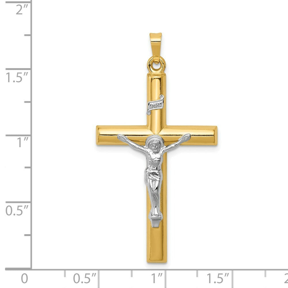 14K Two-tone Gold INRI Hollow Crucifix Pendant 44mm length