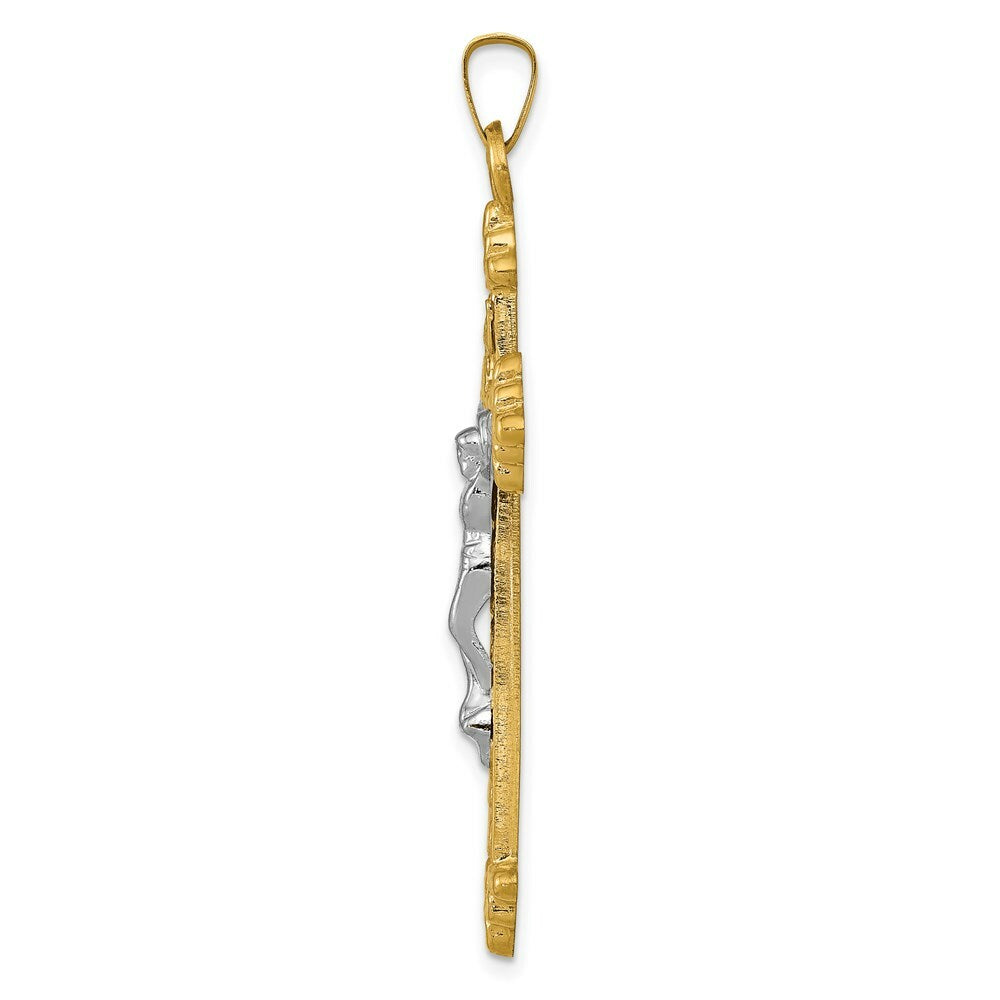 14K Two-tone Gold INRI Hollow Crucifix Pendant 45mm length