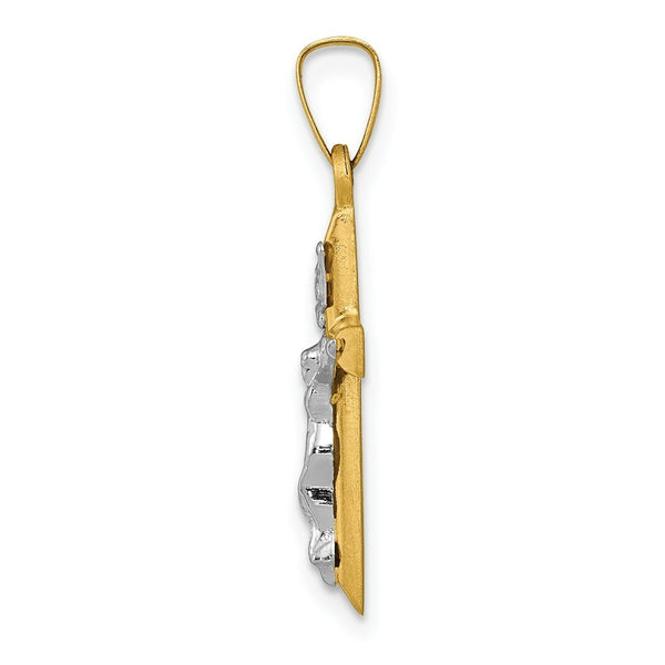 14K Two-tone Gold INRI Hollow Crucifix Pendant 24mm length