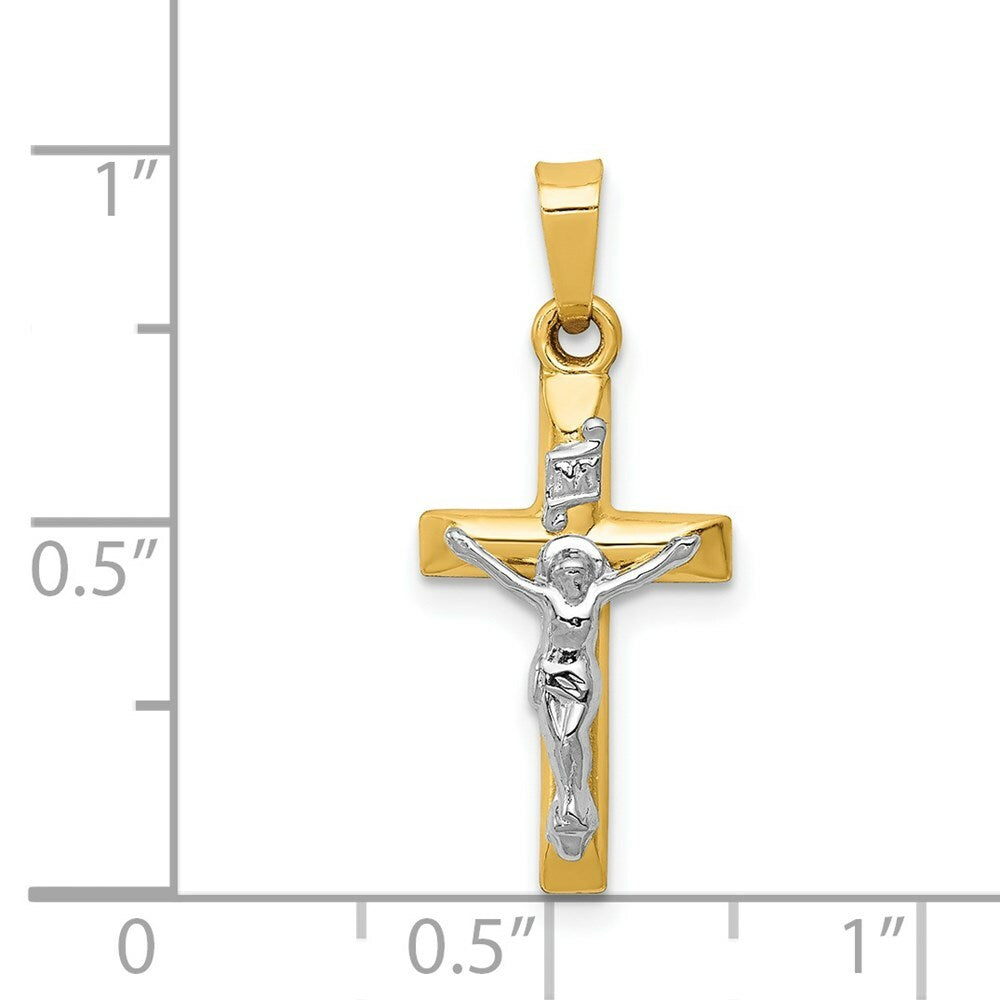 14K Two-tone Gold INRI Hollow Crucifix Pendant 24mm length